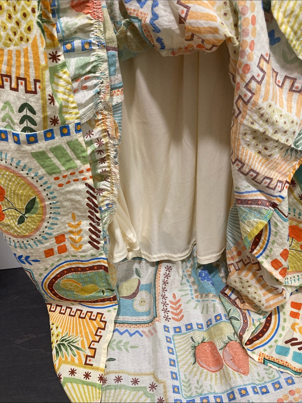 By the River Tropical Fruit Smocked Midi Dress-Sz Small-EUC-Cottagecore-Boho - Picture 3 of 7